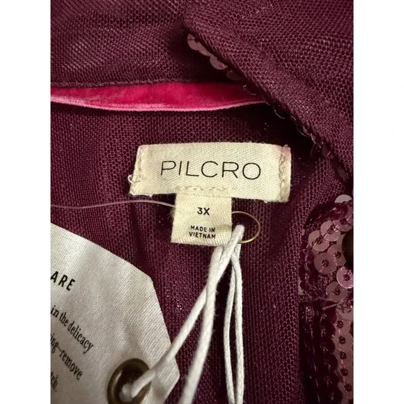 NWT Anthropologie Pilcro Sequin Buttondown‎ Shirt Plum 3X Top Party Holiday - Picture 7 of 9
